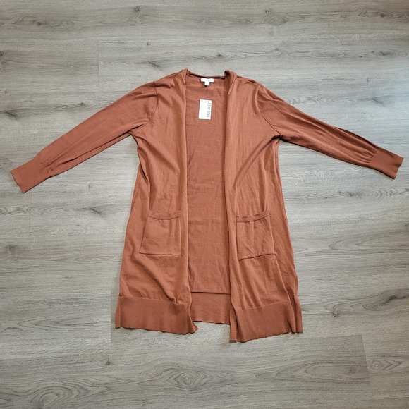 Nine West Sweaters - Nine West Womens Longline Open Front Cardigan Rust Brown Knit Sweater Large NEW